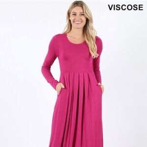 Zenana Outfitters Fuchsia Long Sleeve Maxi Dress